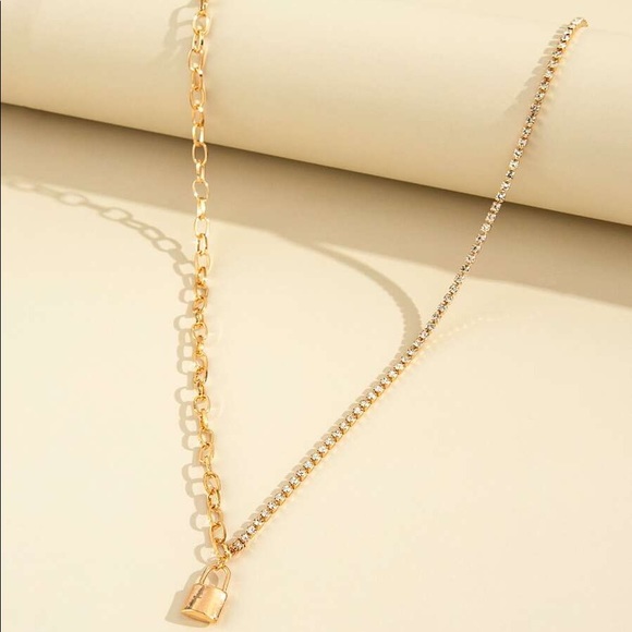 Lock Charm Rhinestone Necklace - Picture 3 of 3